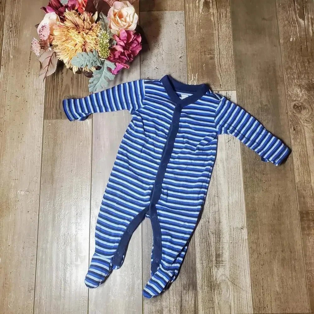 Old Navy Blue Striped Pajamas Size 3-6M Footed Jammies
